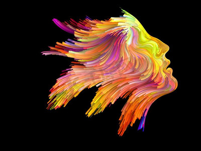 色彩思维系列。在创造性、想象力、灵性和艺术的主题上用充满活力的颜料描绘女性形象