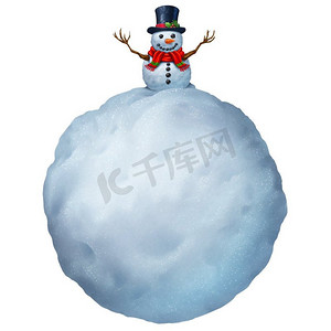 与文本区域隔绝的雪人在白色背景作为圣诞卡问候或冬季假日消息。