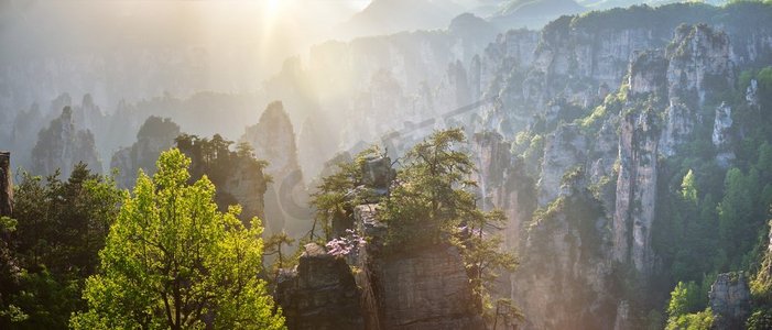 群山、夕阳、风景、风景