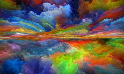 透视涂料系列组成的云，颜色，光和地平线线插图，绘画，创造力和想象力