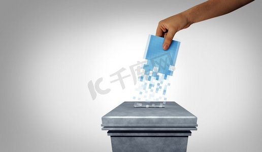 在线投票选举概念和互联网投票或电子投票网络调查与3D插图元素。