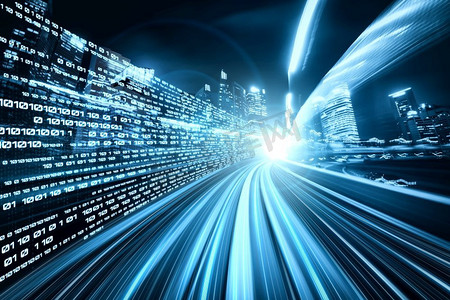 数字数据流高速传输光芒都市夜景
