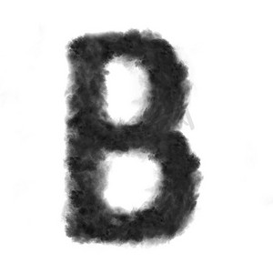 字母B从黑色的云或烟雾在白色背景与复制空间，不渲染。字母B在白色背景上由乌云制成。