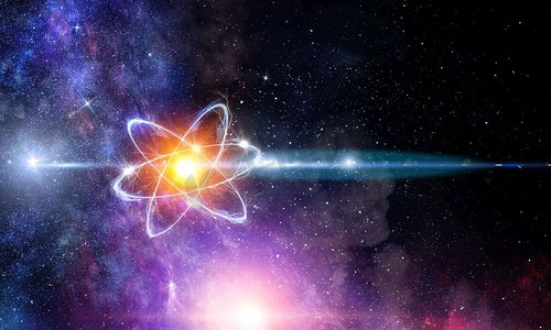 关于正能量的好段摄影照片_空间原子作为科学技术能量的概念。原子分子摘要