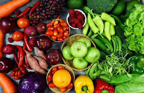 简约水果蔬菜背景摄影照片_水果、超市、蔬菜、西红柿