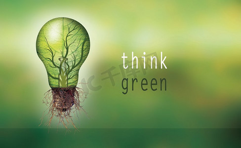 可再生能源概念—生态灯泡与文字—思考绿色—	