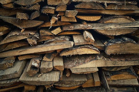 特写的一堆原木，旧的灰尘柴火