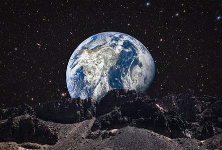月球上的山脉俯瞰着地球。该图像元素由NASA提供
