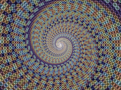 几何数学摄影照片_在数学和科学的主题上的紧螺旋图案上的小圆圈的背景。