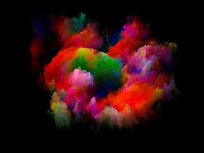 烟雾创意摄影照片_油漆粒子。彩虹岛系列以艺术、创意和设计为主题的充满活力的色调和梯度的排列
