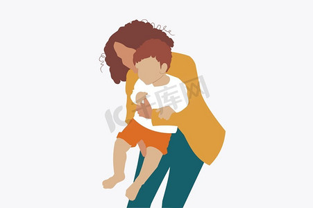 一个母亲抱着她的婴儿蹒跚学步的插图—时尚和最小的肖像