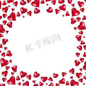 框架由红色心形气球在白色背景，孤立。爱或情人节概念