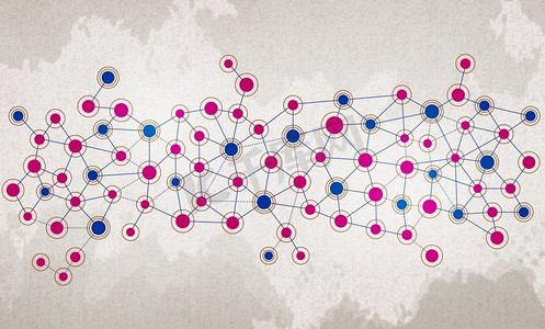 社会互动和交流。背景概念图像，网格表示社交网络概念