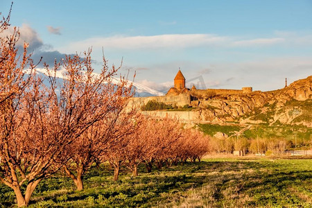 亚美尼亚的古修道院Khor Virap，背景是阿拉拉特山。成立于公元642-1662年。