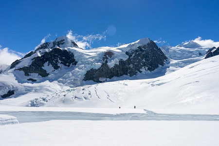 雪山。白雪皑皑，蓝天晴朗的山景