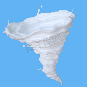 牛奶在龙卷风的形式。包括剪辑路径。3D插图。龙卷风形式的牛奶