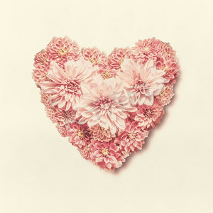 婚礼背景图白色摄影照片_粉色的心形花朵制成，可爱的粉色，顶视。爱情、婚礼或情人节的概念。贺卡的版面