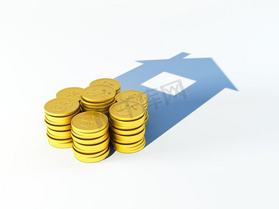 金钱和影子的抵押贷款概念，3D插图
