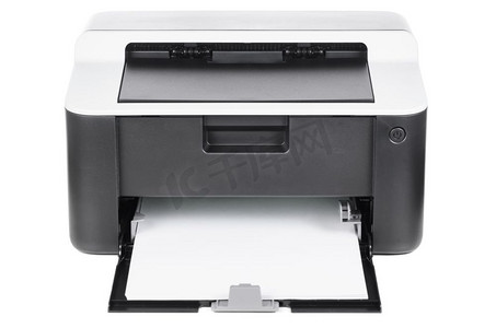 激光的摄影照片_隔离紧凑型打印机。白色背景隔离的紧凑型激光家用打印机