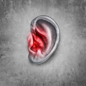 耳鸣和耳鸣作为一种医学症状和听力损失的诊断在3D插图风格。