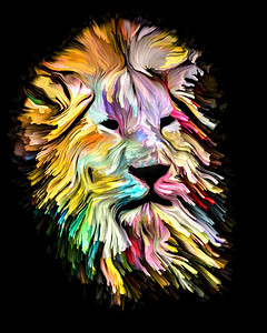 动物漆系列以想象力、创造力和抽象艺术为主题的彩色颜料狮子头。’
