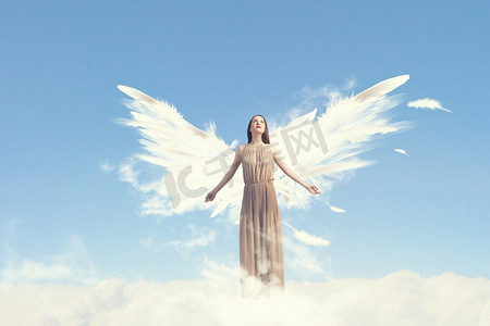 高高飞翔的天使少女.绘画婚纱写真