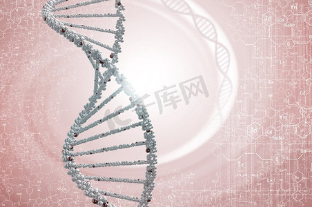 高科技医疗背景摄影照片_DNA分子。生物化学背景概念与高科技dna分子
