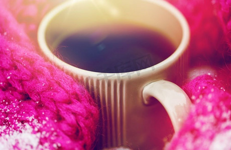 茶、咖啡、围巾、雪