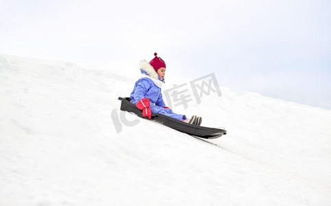 赛季摄影照片_ 孩子，冬天，雪橇，雪橇