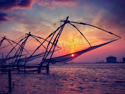 渔网摄影照片_ 喀拉拉邦，捕鱼，网，渔网