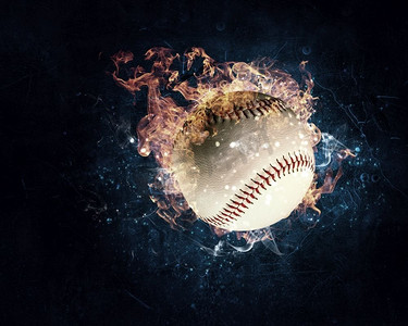 游戏火焰摄影照片_棒球游戏的概念与球在火焰。混合媒体。球在火中燃烧