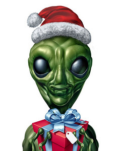 UFO外星人圣诞节假日字符作为外星人礼物给予者作为一个空间生物在冬天季节或新年期间作为一个3D例证。