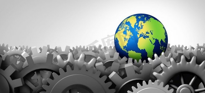 经济全球化和国际贸易作为一个全球商业概念，为世界产业一体化做了3D渲染。