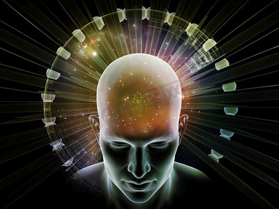 思想的能量系列人类的头部散发出抽象的分形结构来说明人类的思想的运作。
