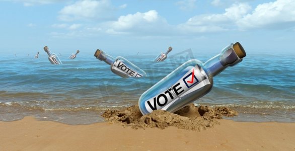 邮件在投票概念和缺席投票或缺席投票通过邮寄政治选择与3D插图元素投票。