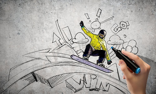 单板滑雪.卡通动漫人物黑白动漫