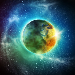 日出或日落。太阳光下的地球。这张图片的元素是由美国宇航局提供的