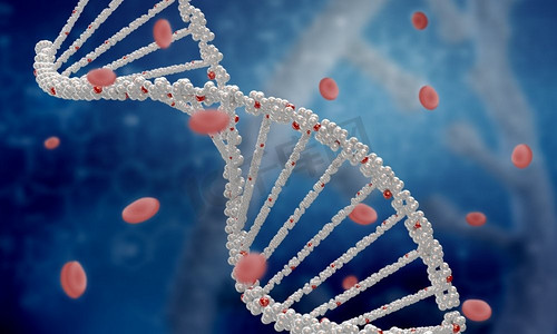 高科技医疗背景摄影照片_DNA分子。生物化学背景概念与高科技dna分子