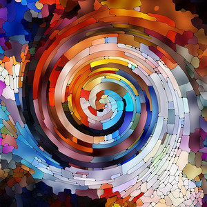 螺旋旋转系列背景彩色玻璃的背景在丰富多彩的设计，创造力，艺术和想象力的主题上的颜色碎片的漩涡图案