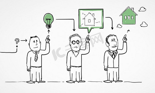 团队合作的概念.简笔画卡通动漫人物