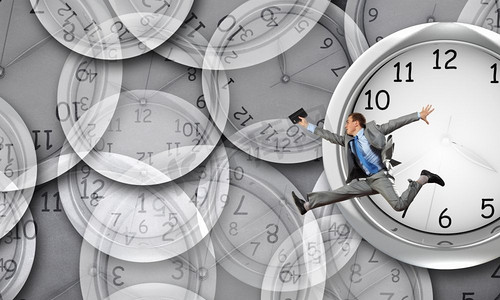 时间概念与匆忙奔跑的滑稽商人手表黑白动漫