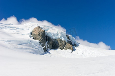 雪山。白雪皑皑，蓝天晴朗的山景