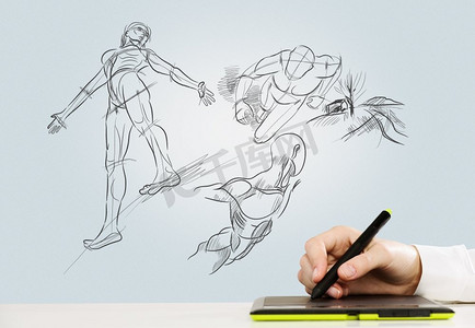 设计师在工作.简笔画绘画
