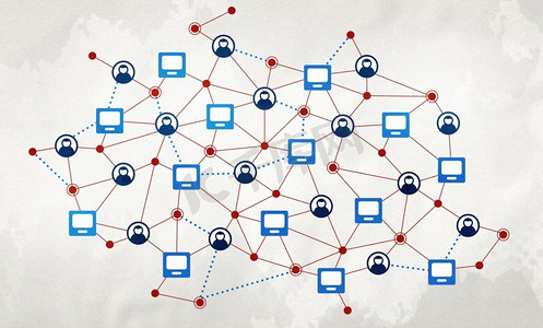 社会互动和交流。背景概念图像，网格表示社交网络概念
