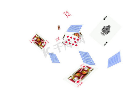 一副纸牌。赌场纸牌在空中飞舞的背景图像