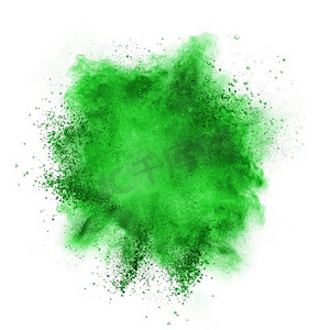白色背景下孤立的绿色粉末爆炸