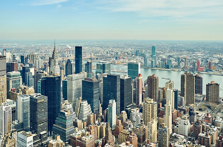 曼哈顿的城市景观。曼哈顿的城市景观视图，纽约市，美国
