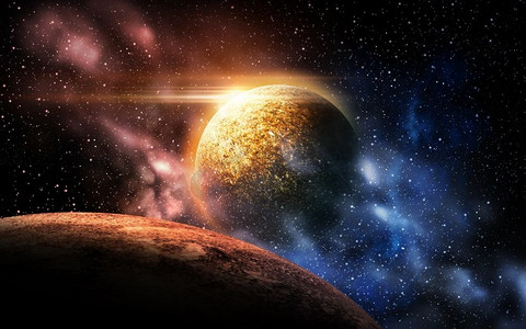 天空和天文学概念—行星和恒星在太空。太空中的行星和恒星太空中的行星和恒星