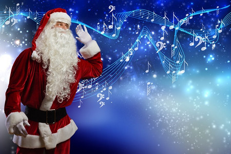 圣诞节就要到了。圣诞老人享受着遥远的音乐之声
