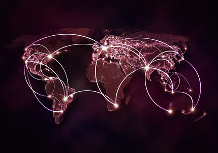 全球互动。背景图像与世界地图和连接线